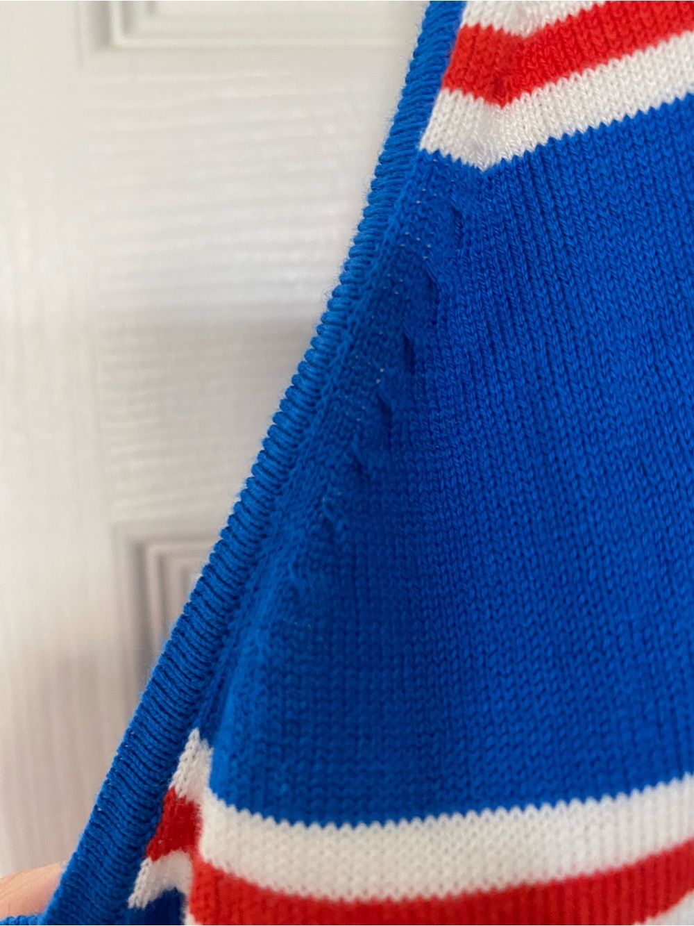 Banana Republic Royal Blue Crewneck Sweater with White and Red Stripes - Picture 3 of 3